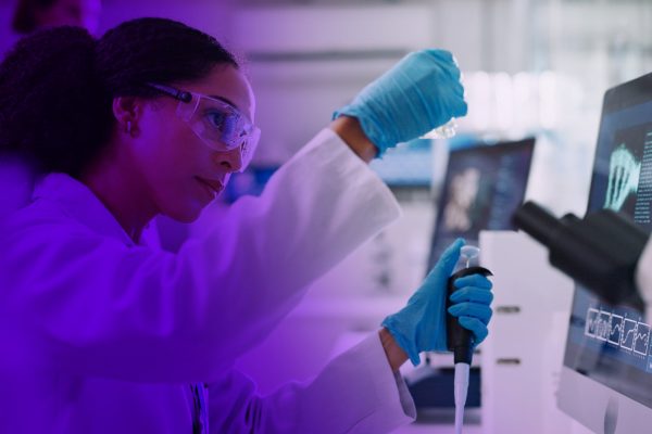 Glass vial, pipette and woman scientist in laboratory for medical study, research or experiment. Test tube, dropper and professional female person with chemical liquid for pharmaceutical innovation. Glass vial, pipette and woman scientist in laboratory for medical study, research or experiment. Test tube, dropper and professional female person with chemical liquid for pharmaceutical innovation